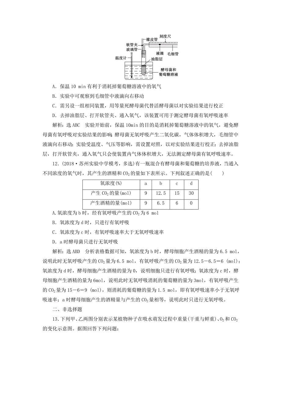 （江苏专版）2019版高考生物一轮复习 第一部分 分子与细胞 第三单元 细胞的能量供应和利用 课时跟踪检测（十）影响细胞呼吸的因素及相关实验分析_第5页