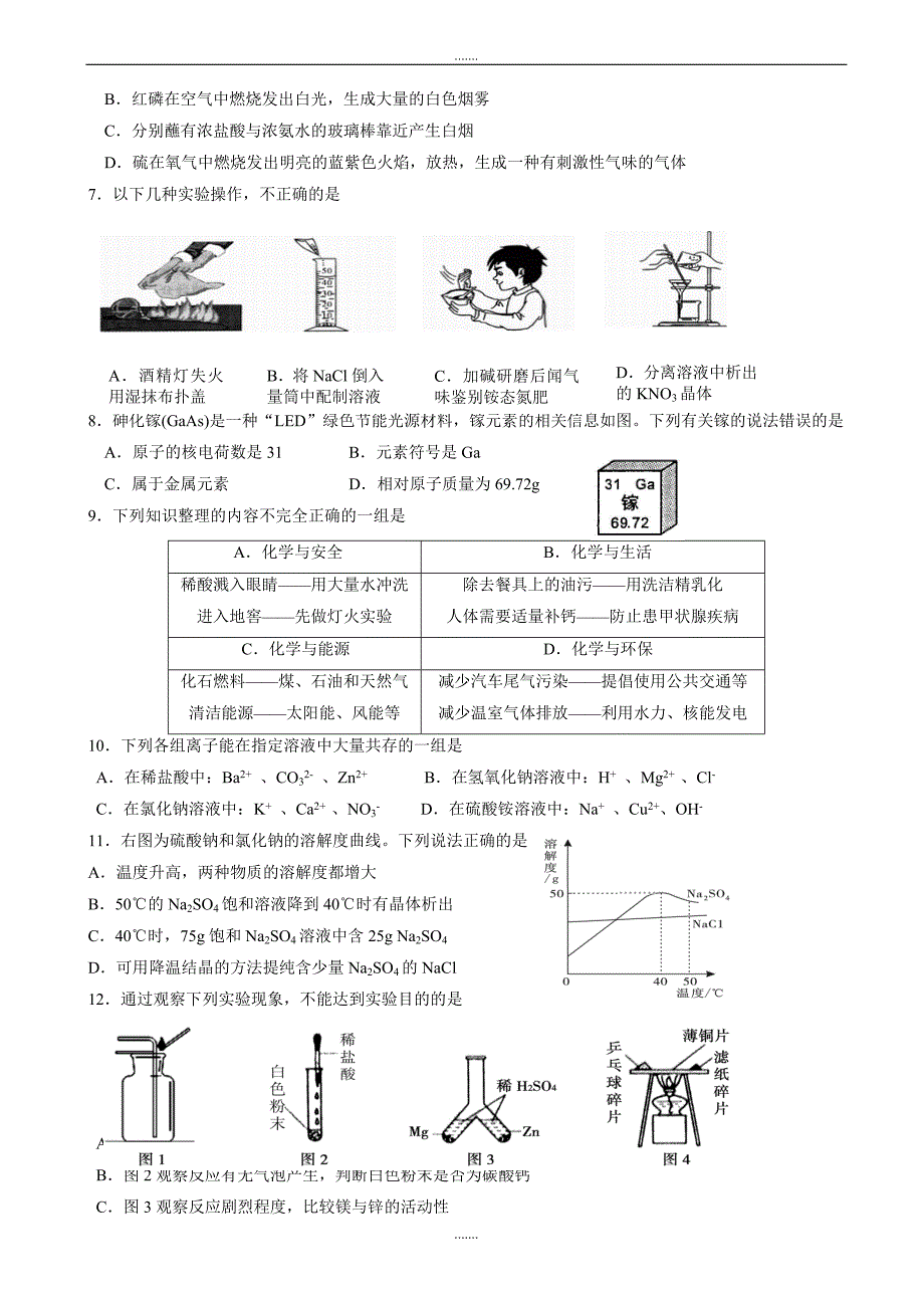 江苏省南京市钟英中学2019届九年级下学期中考一模考试化学试题(有答案)_第2页