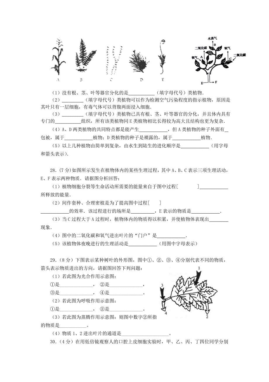 山东省东营市垦利县七校2015-2016学年七年级生物上学期期中联考试卷 济南版_第5页