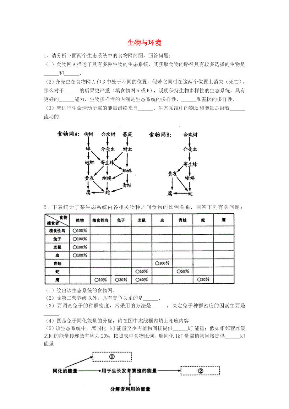 中考生物专题练习1 生物与环境_第1页