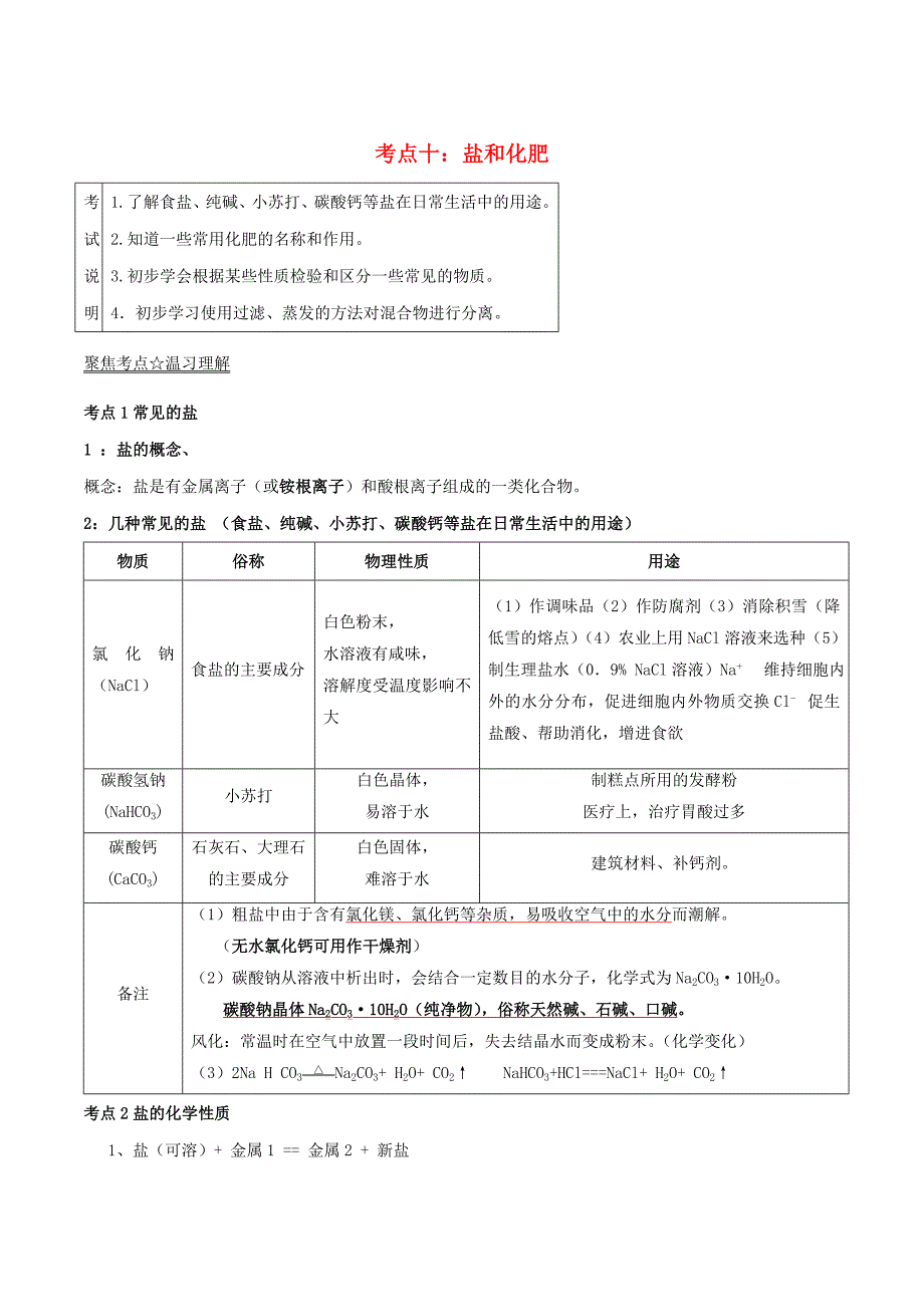 2017年中考化学黄金知识点系列专题10盐和化肥_第1页