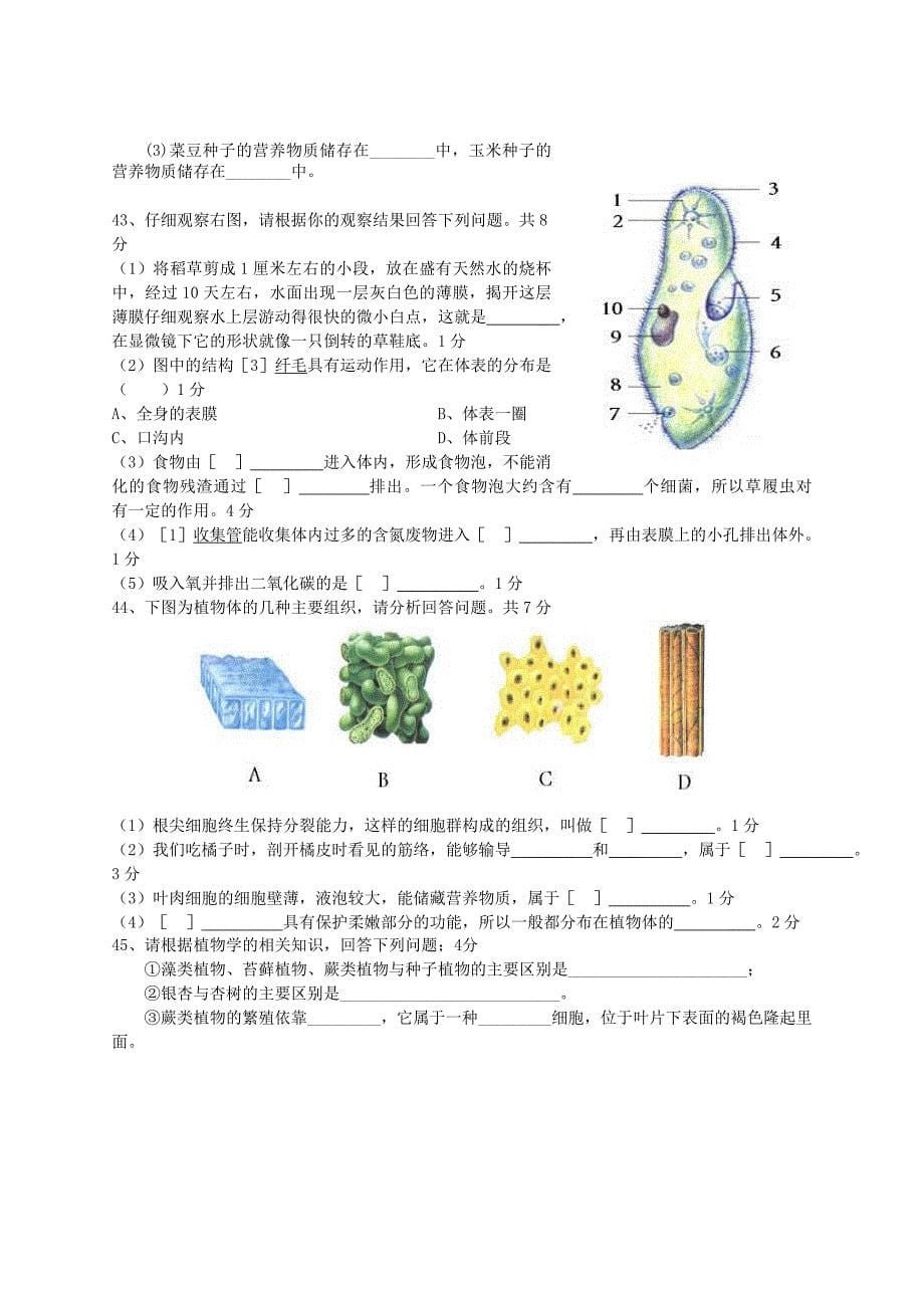 云南省个旧北郊教育联合会2014-2015学年七年级生物上学期第二次月考试题 新人教版_第5页