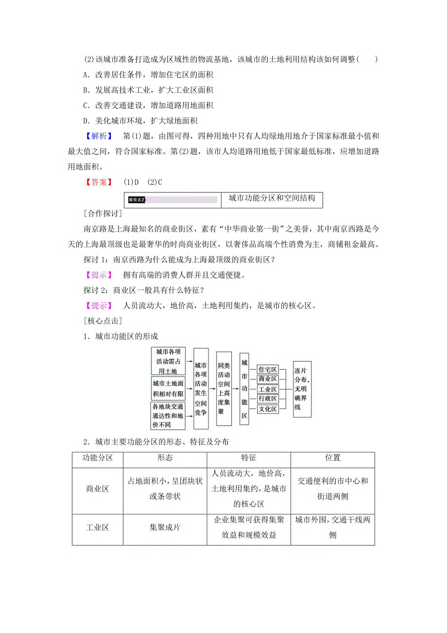 2016-2017学年高中地理第2章城市与环境第1节城市空间结构第2课时城市土地利用城市功能分区和空间结构学案湘教版必修_第4页