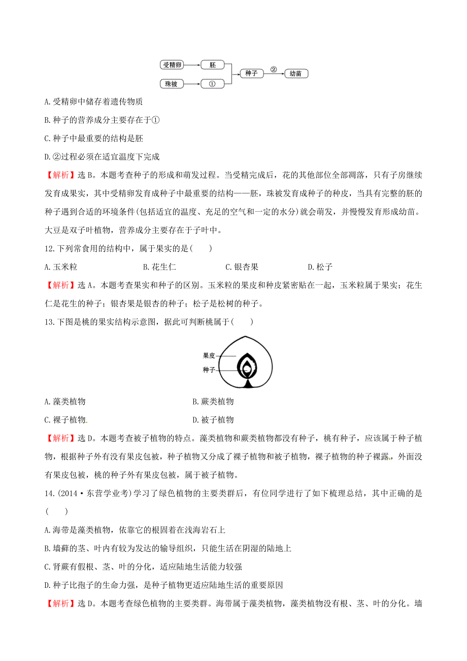 七年级生物上册 30分钟课时检测练 第三单元 第一章 生物圈中有哪些绿色植物试题（含解析)（新版)新人教版_第4页