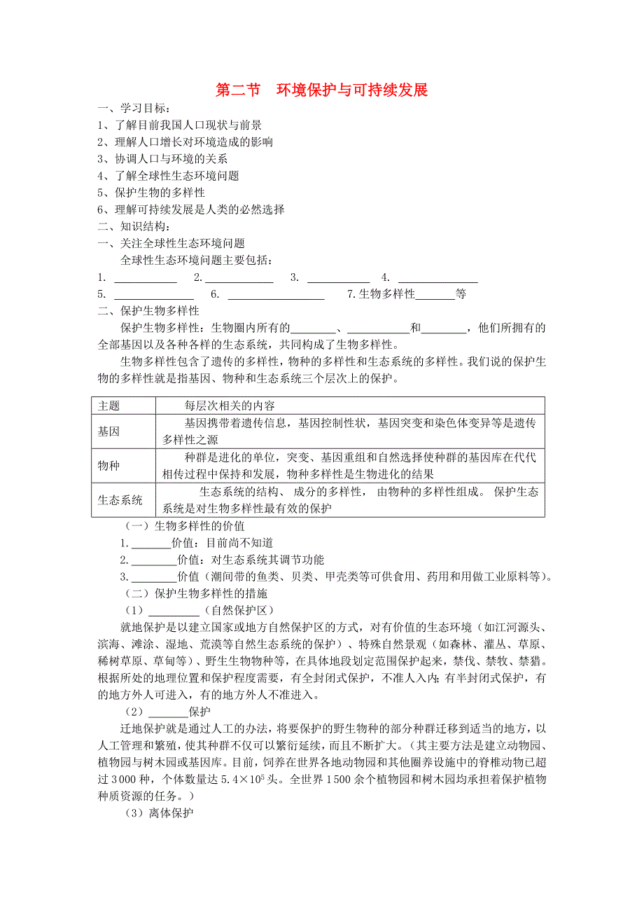 高中生物第二单元生物群体的稳态与调节第四章生态环境的保护2.4.2环境保护与可持续发展环境保护与可持续发展学案无答案中图版必修3_第1页