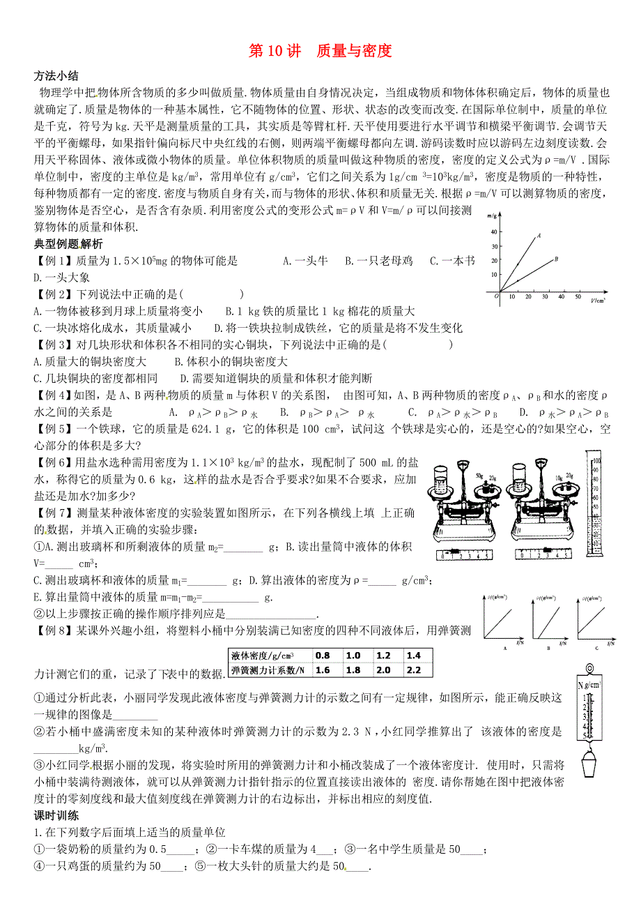 安徽省阜阳市太和县第三中学2015-2016学年八年级物理上册 第10讲 质量与密度拔尖辅导 新人教版_第1页