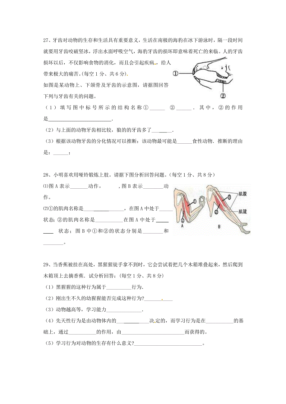 湖北省丹江口市2015-2016学年八年级生物上学期期中试题 新人教版_第4页