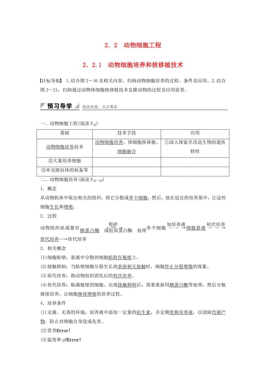 2015-2016学年高中生物 专题二 细胞工程 2.2.1 动物细胞培养和核移植技术课时作业 新人教版选修3_第1页