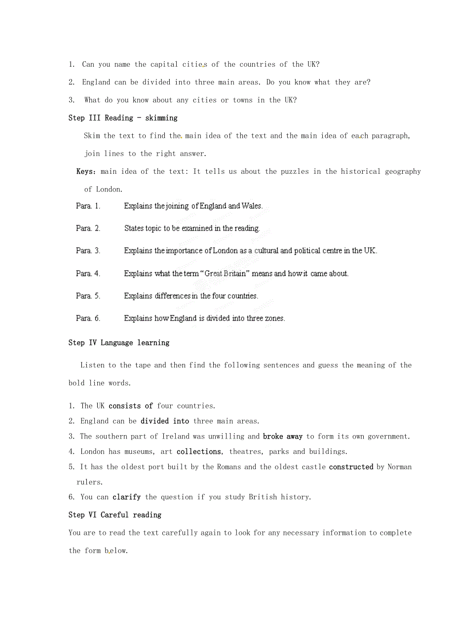 高中英语 book 5 unit 2 reading the united kingdom reading puzzles in geography教学设计 新人教版必修5_第2页