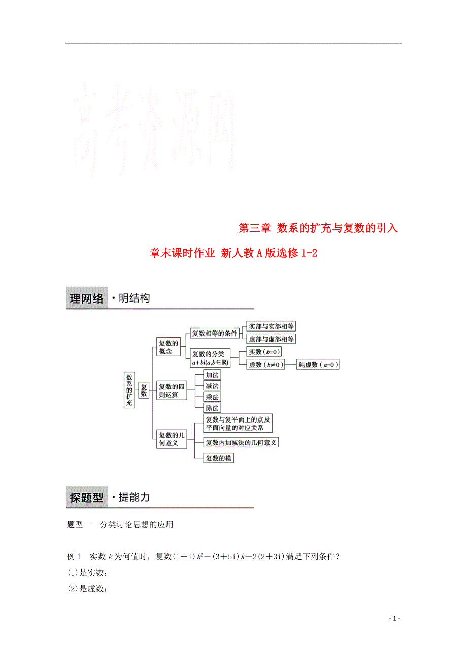 2015-2016学年高中数学 第三章 数系的扩充与复数的引入章末课时作业 新人教a版选修1-2_第1页