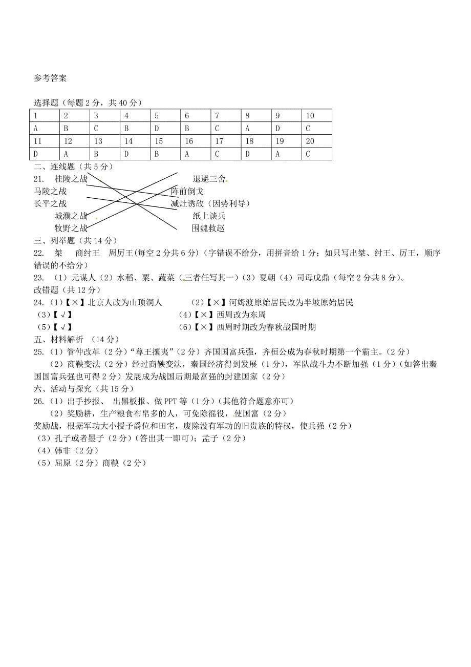 安徽省蚌埠市四校2015-2016学年七年级历史上学期期中联考试题 新人教版_第5页