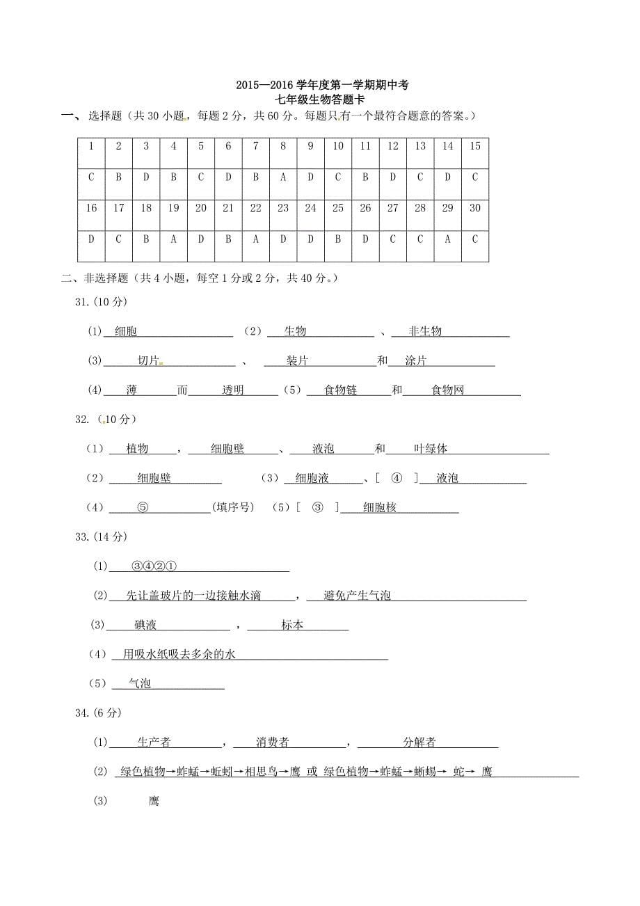 广东省东莞市石碣镇四海之星学校2015-2016学年七年级生物上学期期中试题 新人教版_第5页