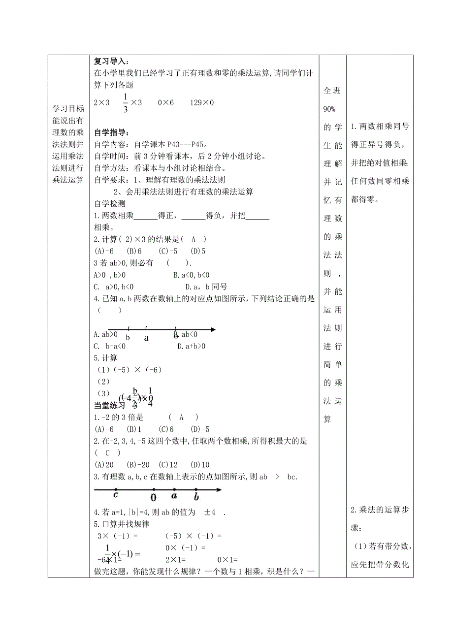 2015-2016七年级数学上册 2.9.1 有理数的乘法法则教案 （新版）华东师大版_第2页