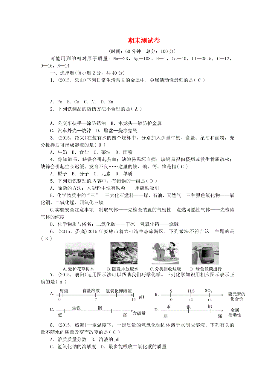 山东省德州市2015-2016学年九年级化学期末测试题 新人教版_第1页