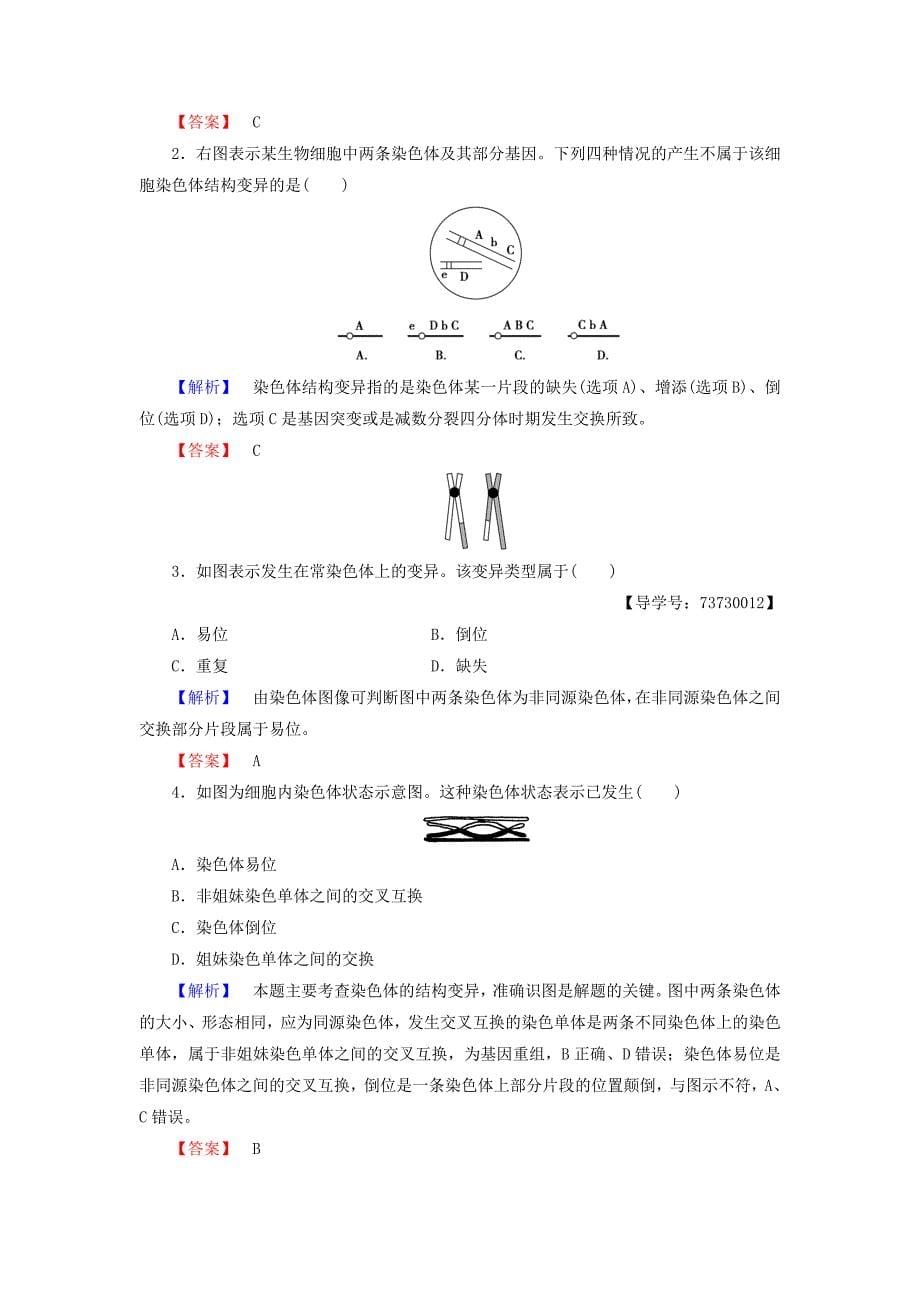 高中生物第1单元遗传与变异的细胞学基础第2章染色体变异对性状的影响第2节染色体结构变异对性状的影响学案中图版必修2_第5页