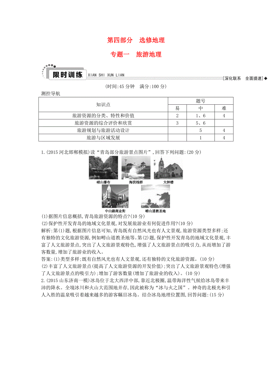 2016届高考地理二轮复习 第四部分 选修地理 专题一 旅游地理_第1页