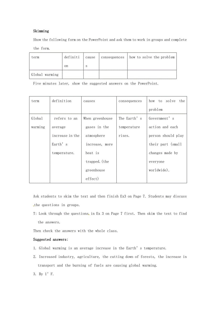 高中英语 unit22 environmental protection the second period lesson 1 global warming教案 北师大版选修8_第4页