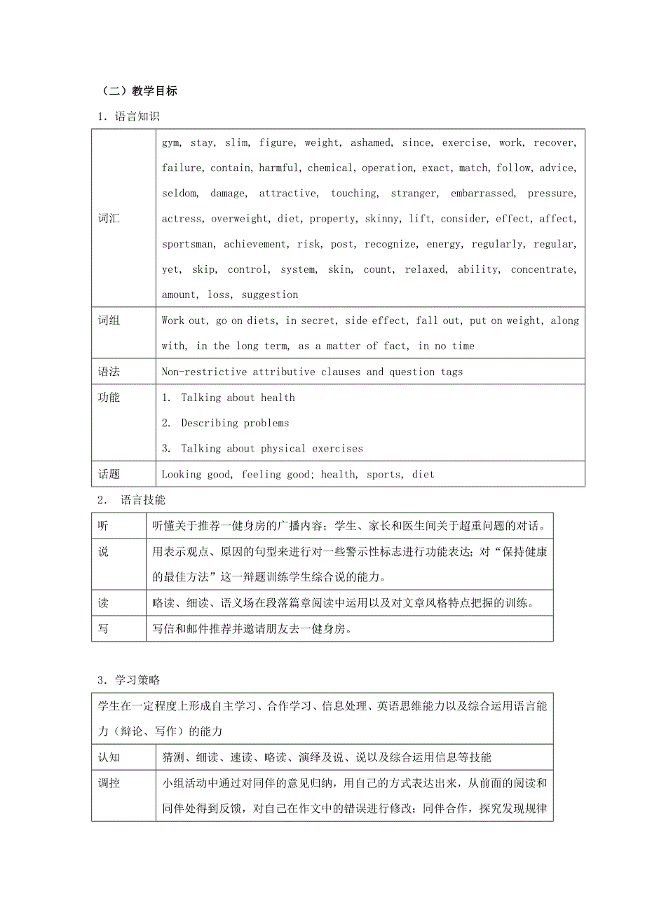 2015年高中英语 unit3 looking good，feeling good教案 牛津译林版必修1_第2页