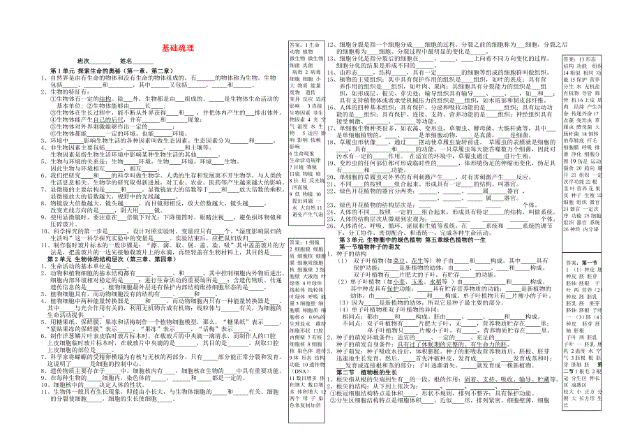 七年级生物上册 全一册基础疏理 苏教版_第1页