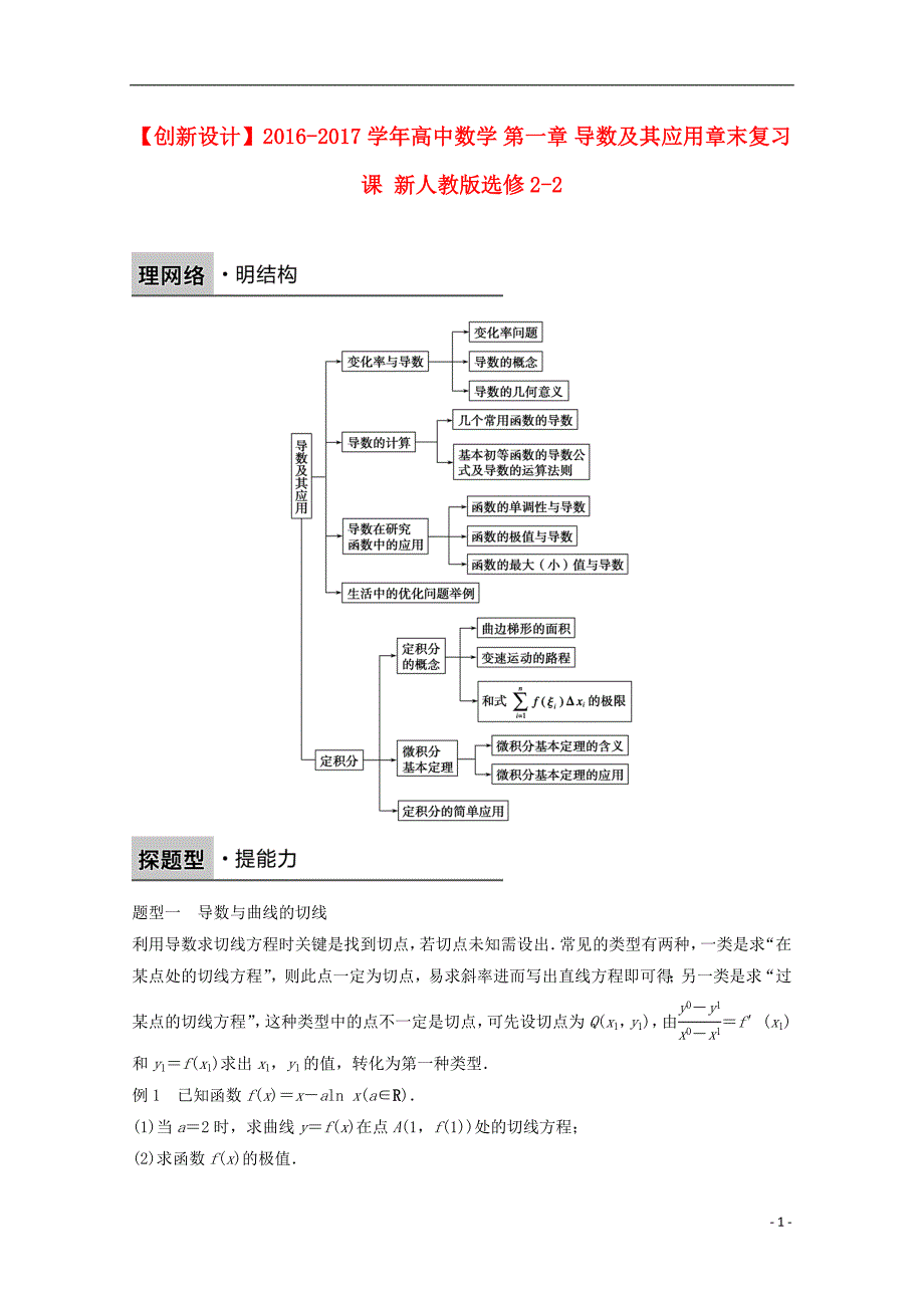 2016-2017学年高中数学第一章导数及其应用章末复习课新人教版选修_第1页