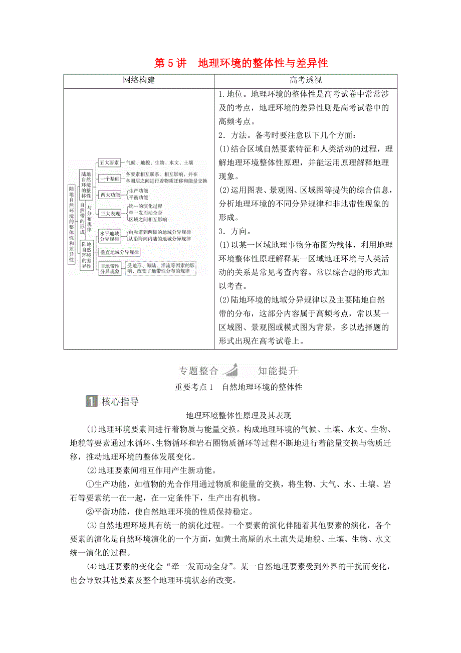 (全国通用)2018年高考地理二轮复习第一篇专题与热点专题一自然地理事物的特征、规律、原理第5讲地理环境的整体性与差异性教学案_第1页