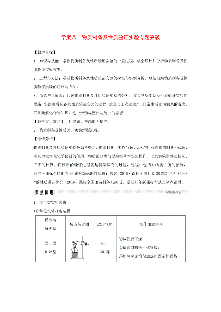 2019届高考化学总复习 第10章 化学实验基础及综合探究 学案八 物质制备及性质验证实验专题突破配套练习 新人教版_第1页