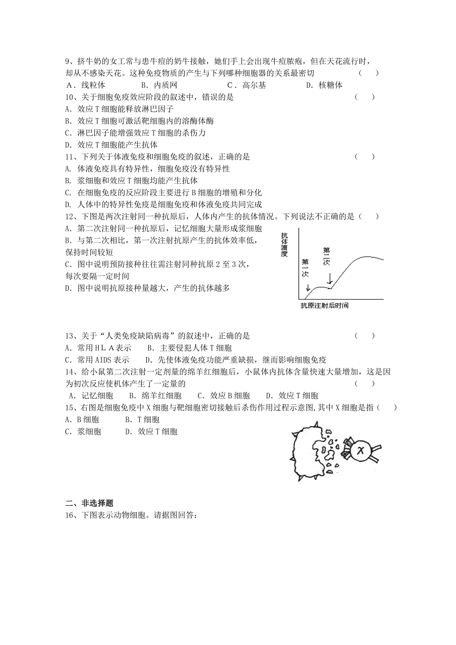 高中生物 第三单元 生物科学与人类健康 第一章 疾病的现代诊断与治疗技术 3.1.2 器官移植（1）测试 中图版选修2_第2页