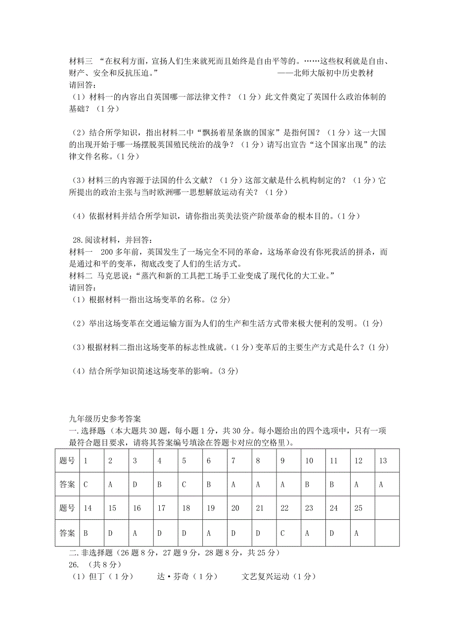 江苏省扬州市宝应泰山初级中学2016届九年级历史上学期期中试题 北师大版_第4页