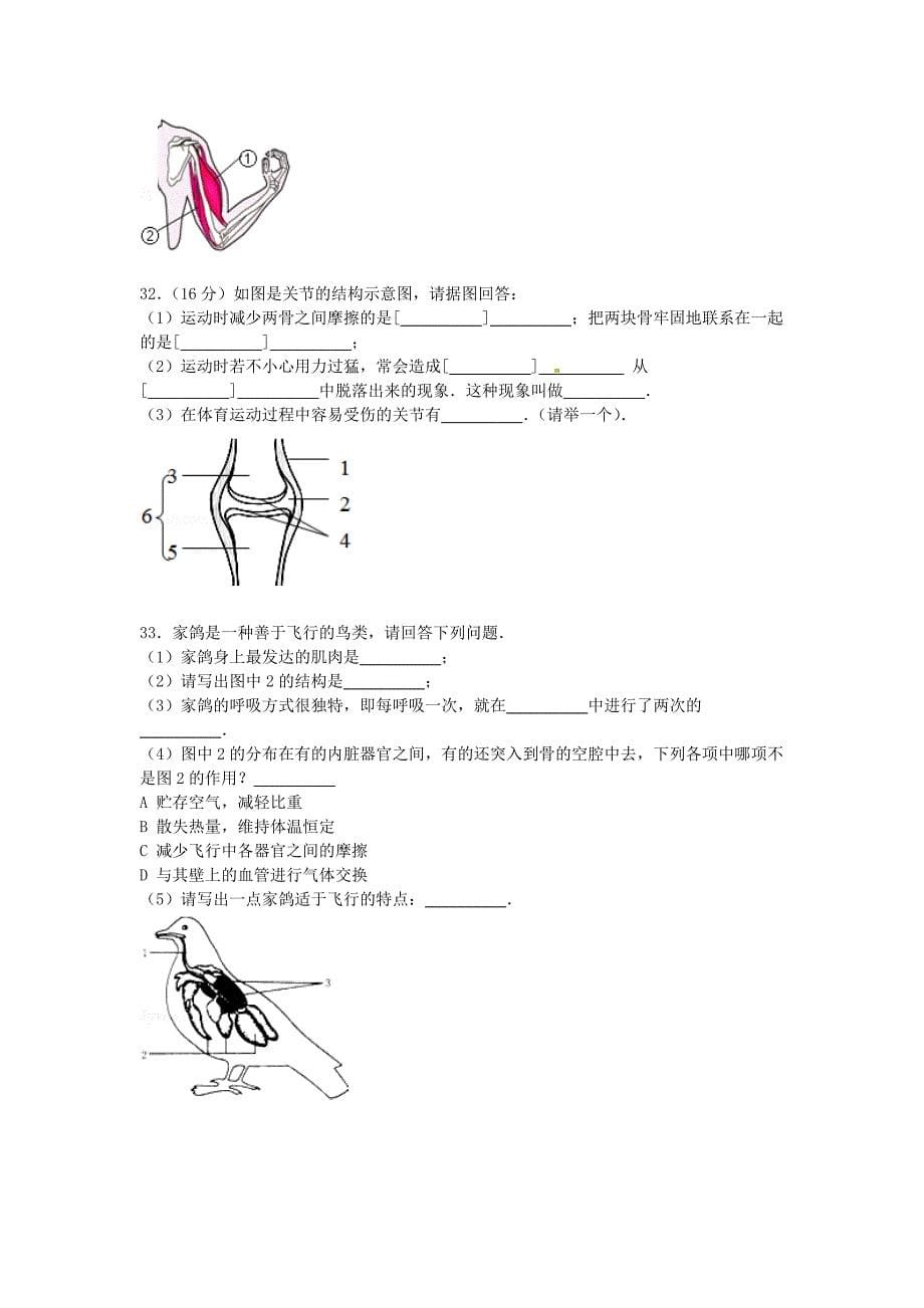 山东省临沂市郯城县新村中学2015-2016学年八年级生物上学期质检试卷（含解析) 新人教版_第5页