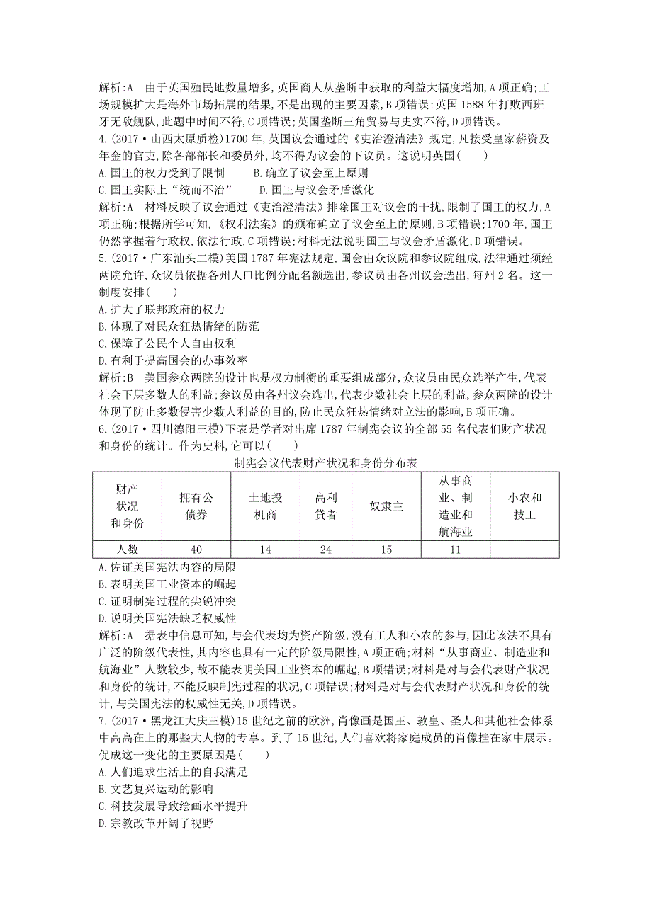 2018届高考历史二轮复习 第一部分 近代篇 工业文明时代的世界与中国 板块5 西方文明的兴起与发展—手工工场时期的资本主义试题_第2页