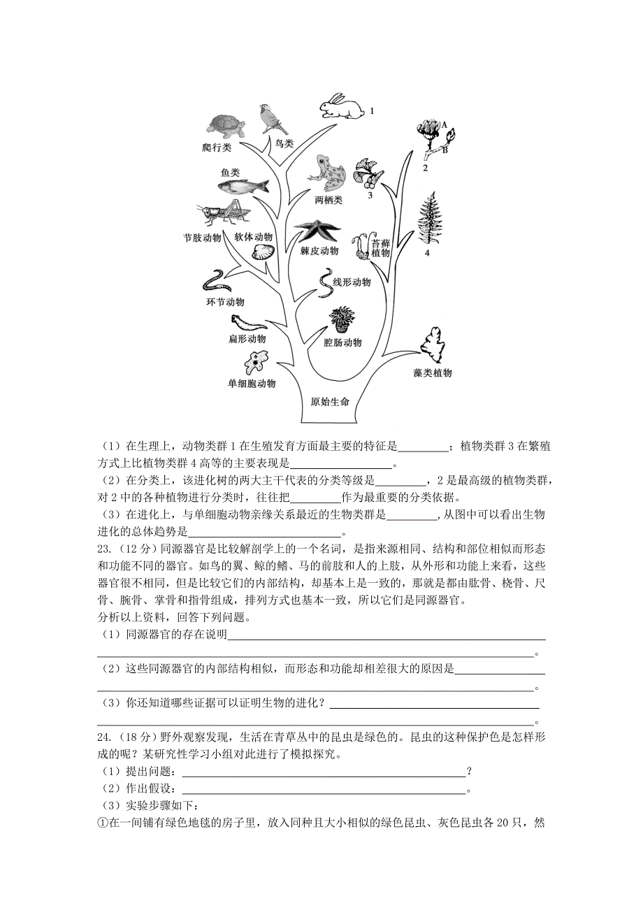 2015-2016学年度八年级生物下册 第五单元 第三章 生命的起源和生物的进化检测题（含解析) 鲁科版_第4页