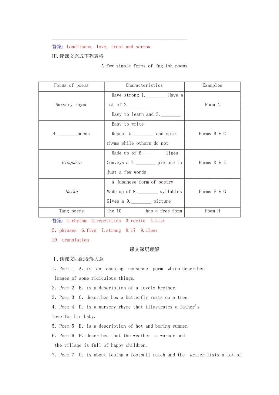 2016-2017学年高中英语unit2poems练习试题新人教版选修_第5页