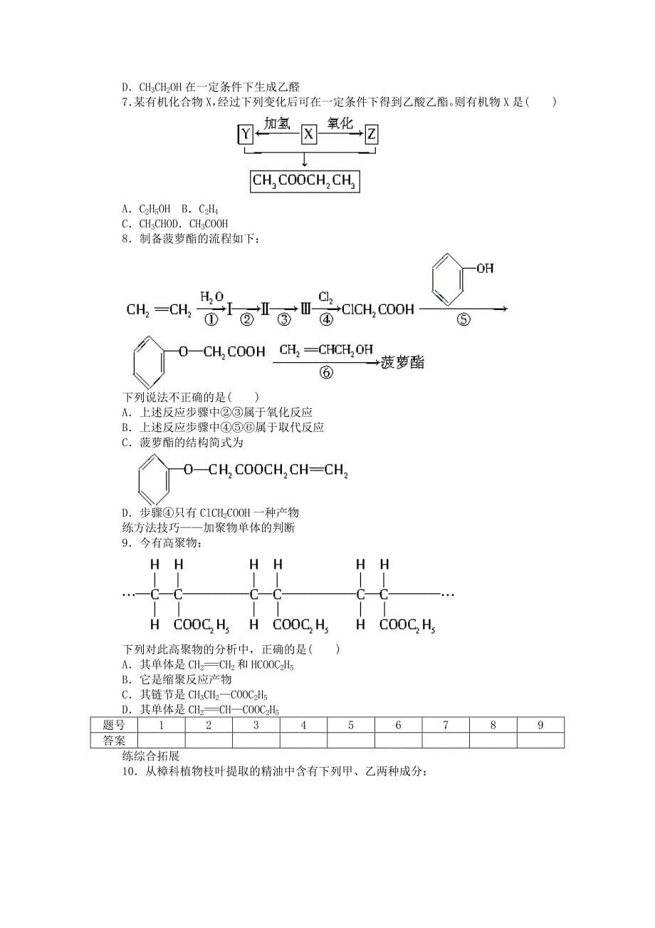 2017-2018学年高中化学专题3有机化合物的获得与应用第三单元人工合成有机化合物课时作业苏教版_第5页