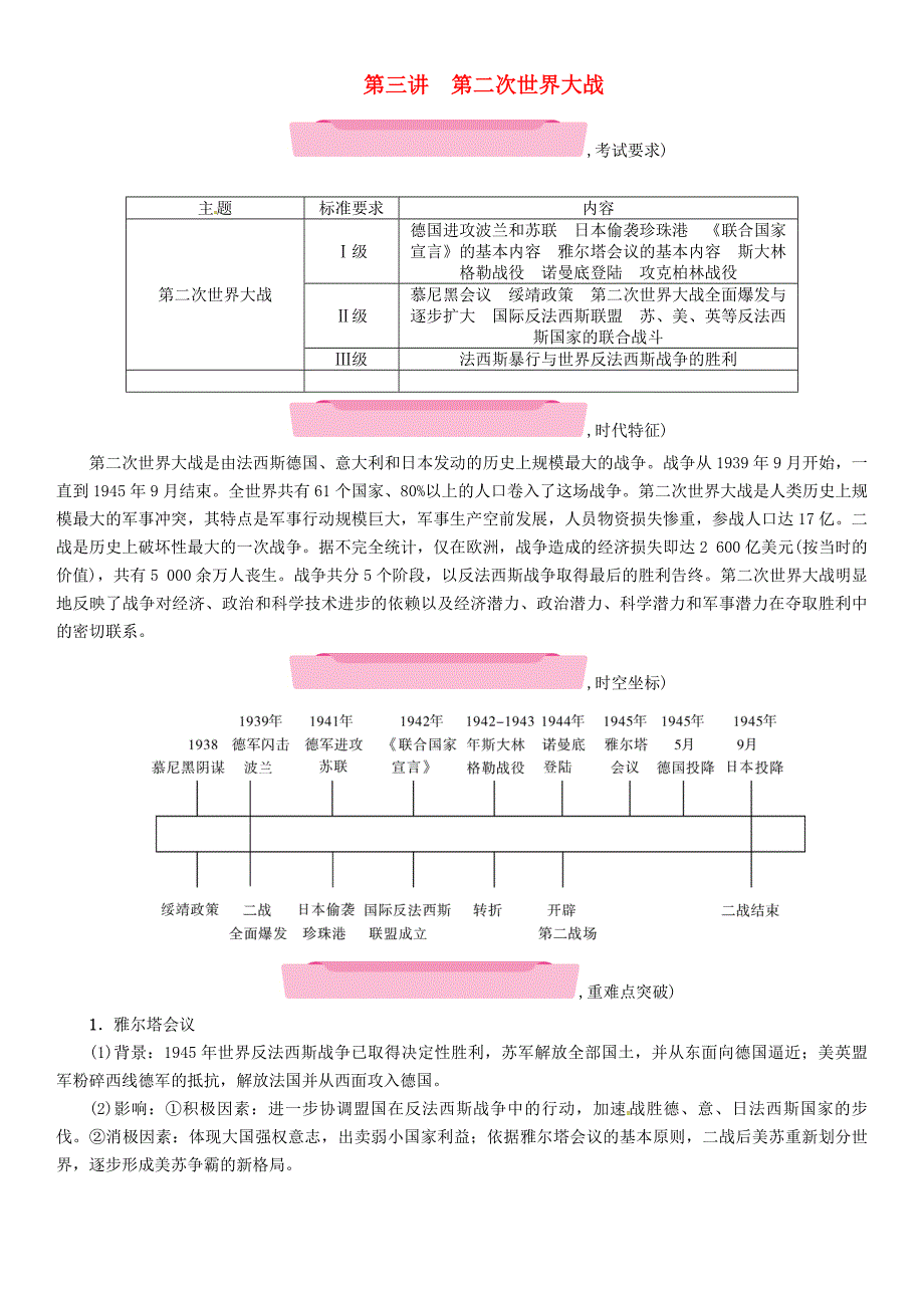 云南专版2018届中考历史复习第一部分教材知识速查模块6世界现代史第3讲第二次世界大战练习_第1页