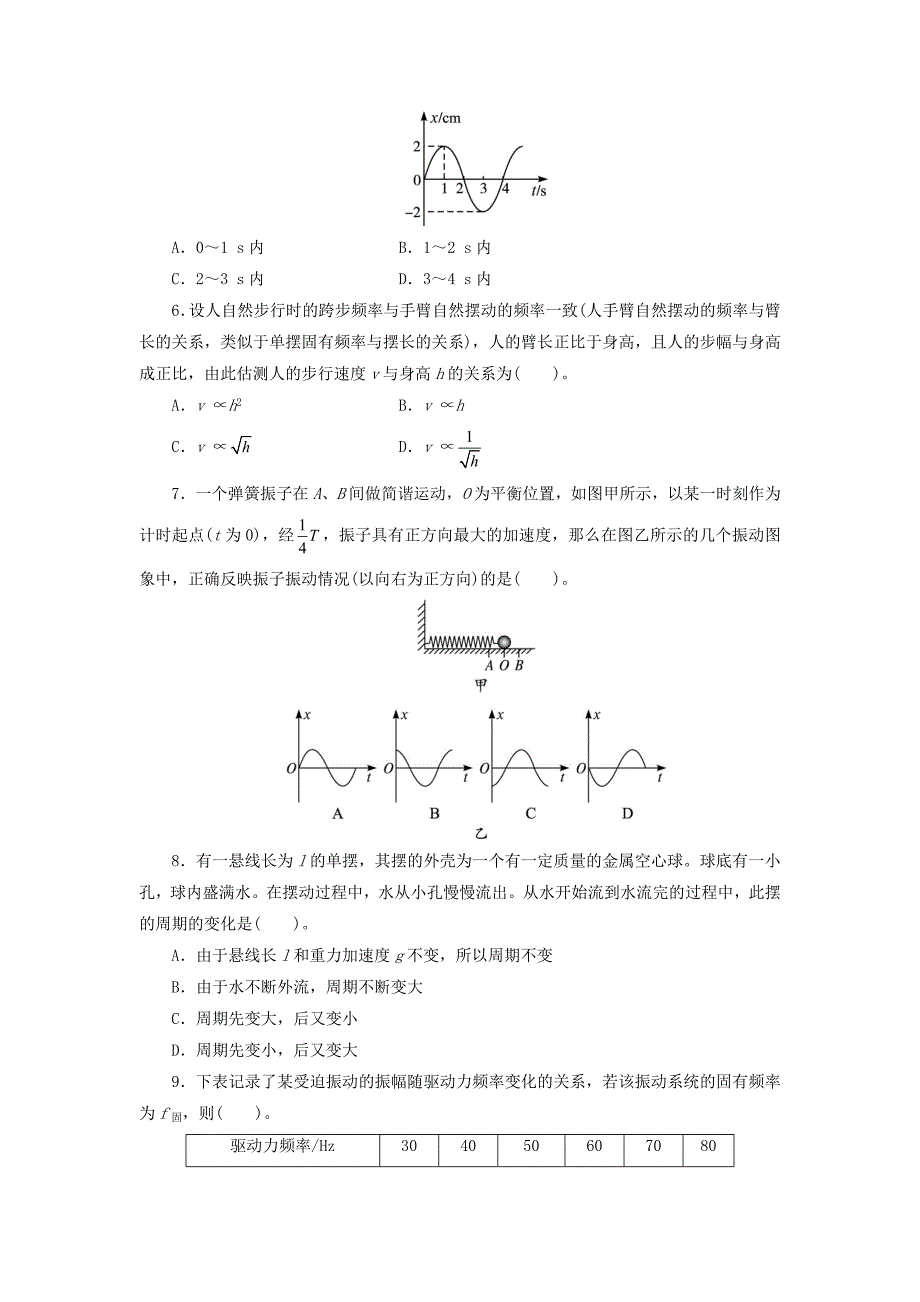 高中物理 第十一章 机械振动章末测评 新人教版选修3-4_第2页