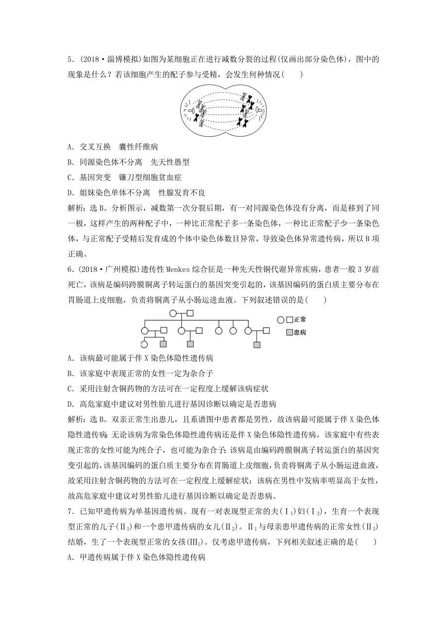 2019届高考生物总复习第六单元遗传的基本规律和伴性遗传第21讲人类遗传病提考能强化通关新人教版_第5页