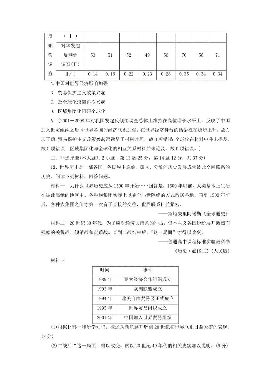 2018高考历史一轮复习专题11当今世界经济的全球化趋势专题过关训练人民版_第5页