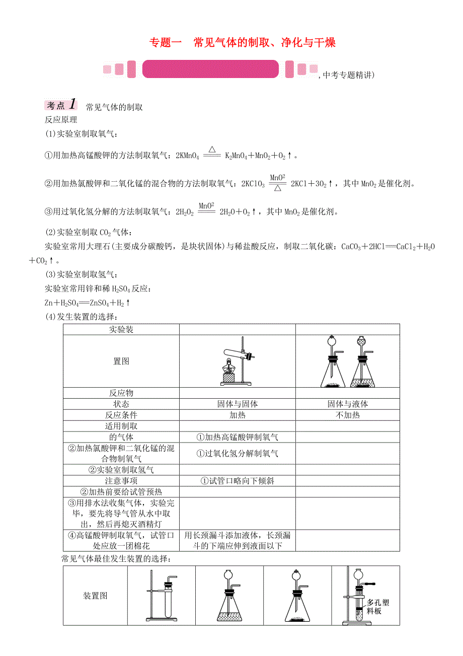 青海专版2017中考化学命题研究第二编重点题型突破篇专题一常见气体的制取净化与干燥精讲试题_第1页