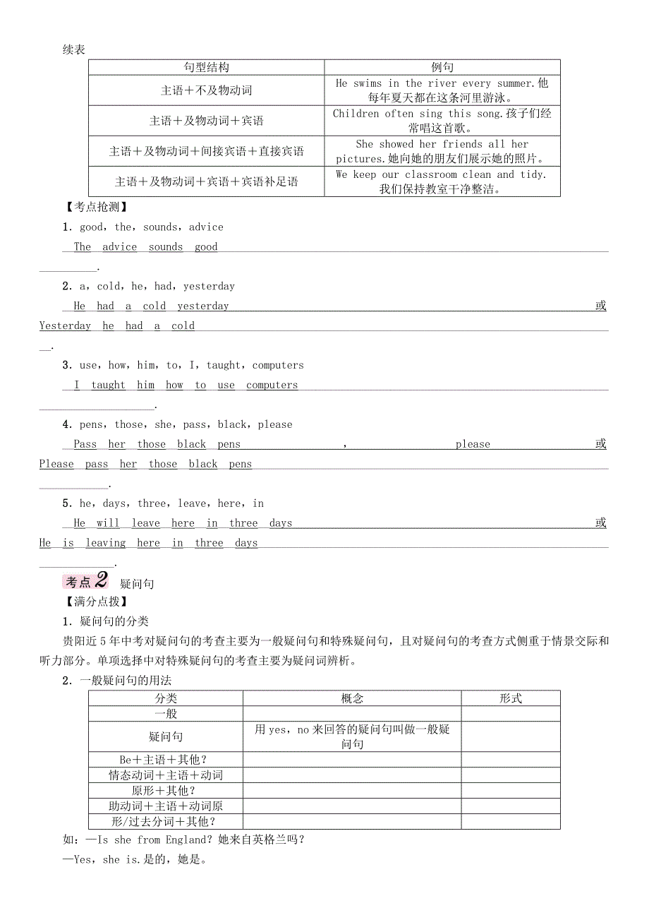 贵阳专版2017中考英语命题研究第二部分语法专题突破篇专题十二句子种类精讲试题_第3页