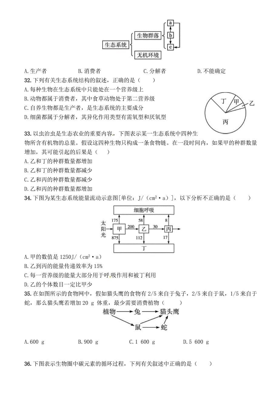 山东省2015-2016学年高二生物上学期期末考试试题 理_第5页