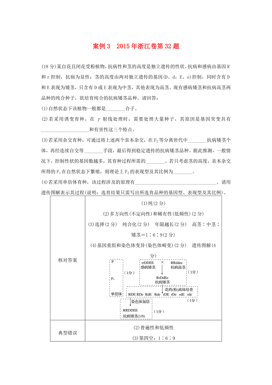 （四川专用）2016版高考生物二轮复习 考前三个月 题型集训 专项4 考前回扣保温练 保温措施3 评分细则体验 案例3_第1页