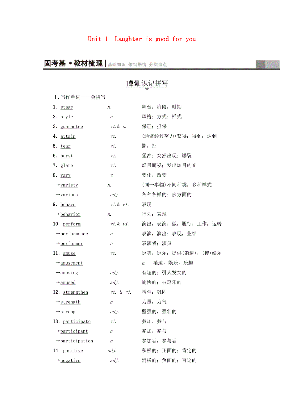 通用版2018版高三英语一轮复习第1部分基础知识解读unit1laughterisgoodforyou教师用书牛津译林版_第1页