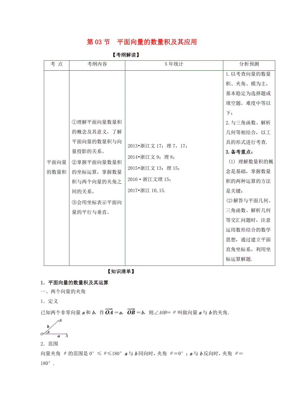 浙江版2018年高考数学一轮复习专题5.3平面向量的数量积及其应用讲_第1页