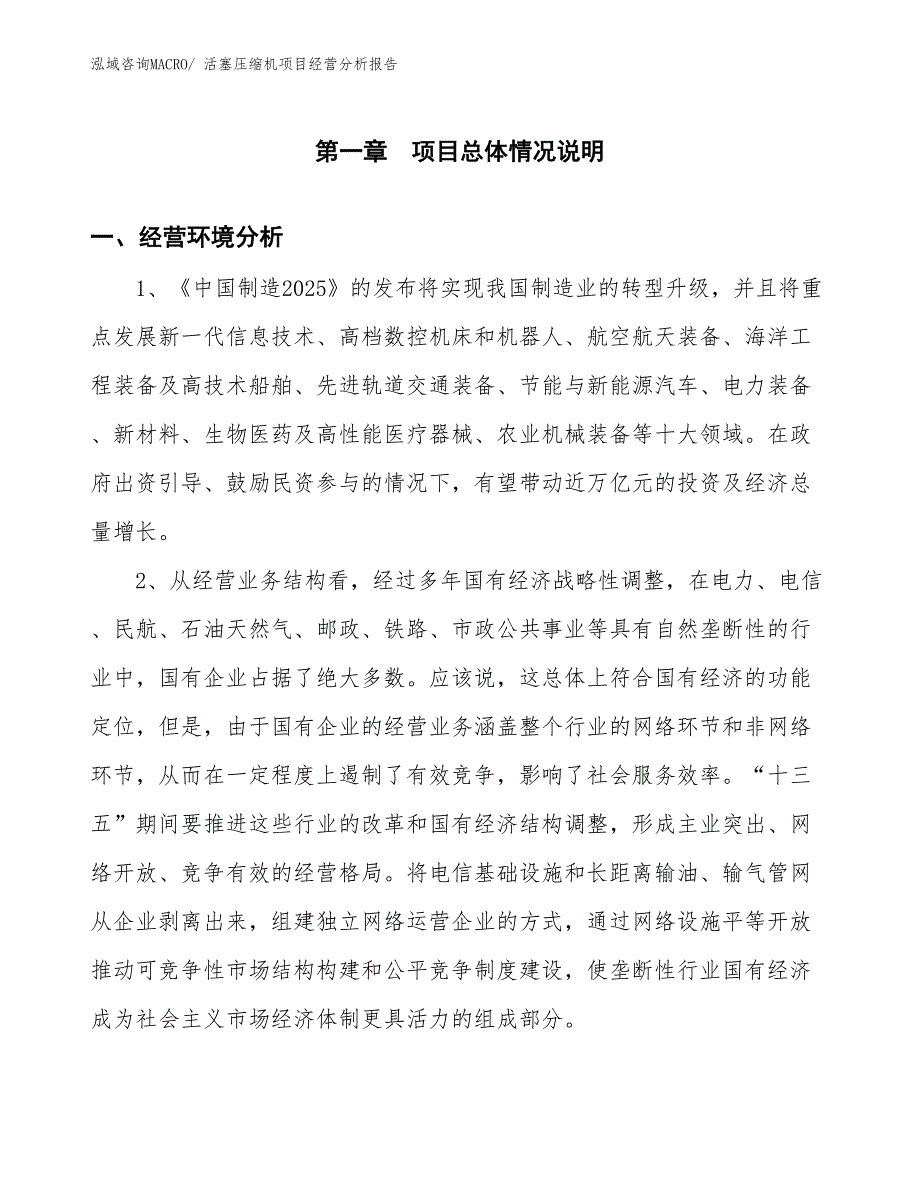 活塞压缩机项目经营分析报告_第1页