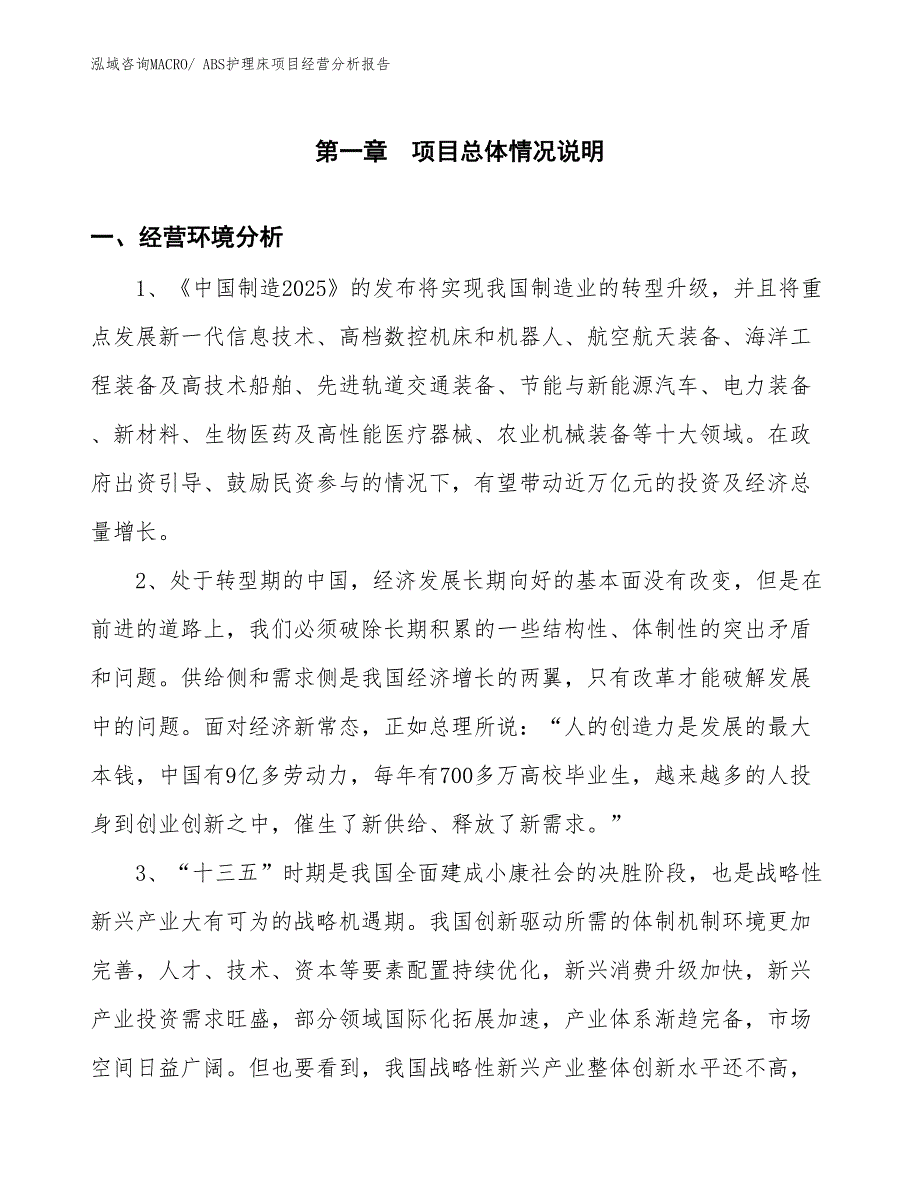 ABS护理床项目经营分析报告_第1页