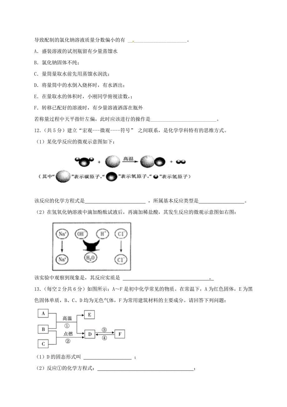 山东省广饶经济开发区2017届九年级化学下学期摸底试题无答案_第5页