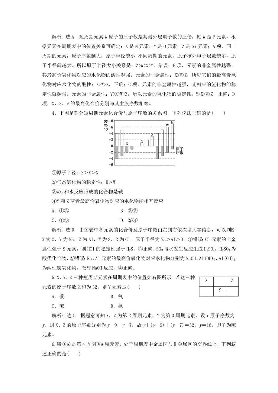 浙江专版2018年高中化学专题一微观结构与物质的多样性课时跟踪检测二元素周期表及其应用苏教版_第5页