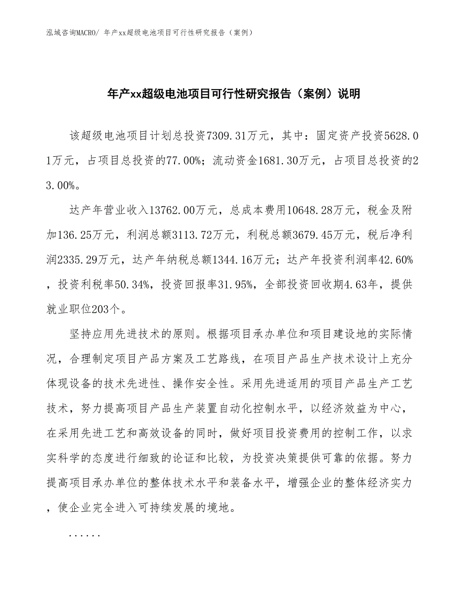 年产xx超级电池项目可行性研究报告（案例）_第2页