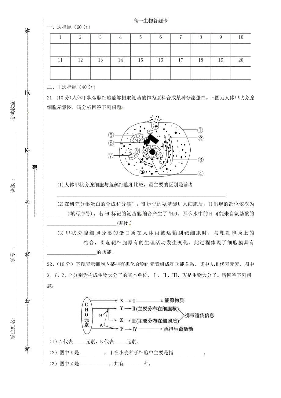 黑龙江省绥棱县职业技术学校2016-2017学年高一生物上学期期中试题普高试卷无答案_第5页