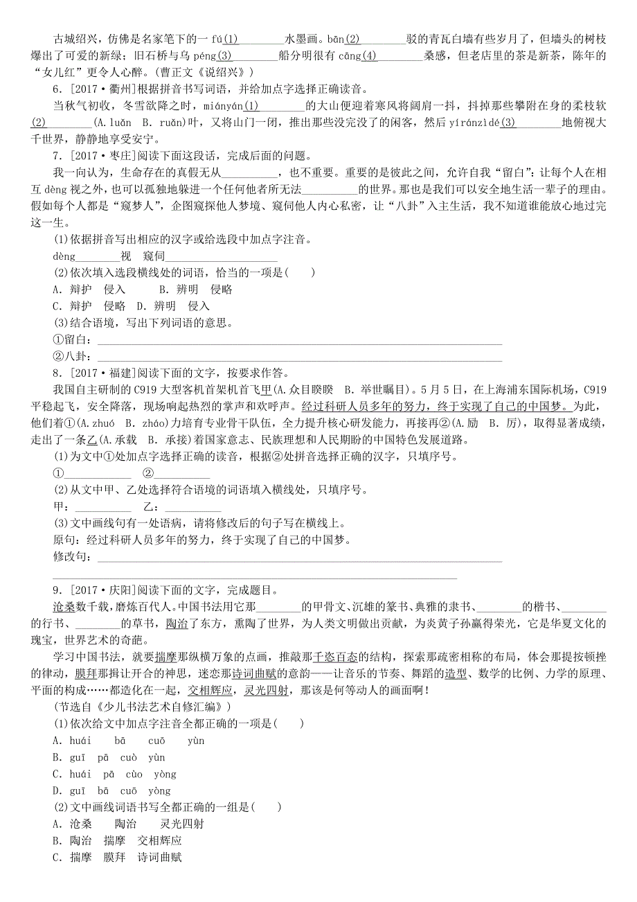 徐州专版2018年中考语文第一部分积累与运用专题三基础知识综合运用复习作业_第2页